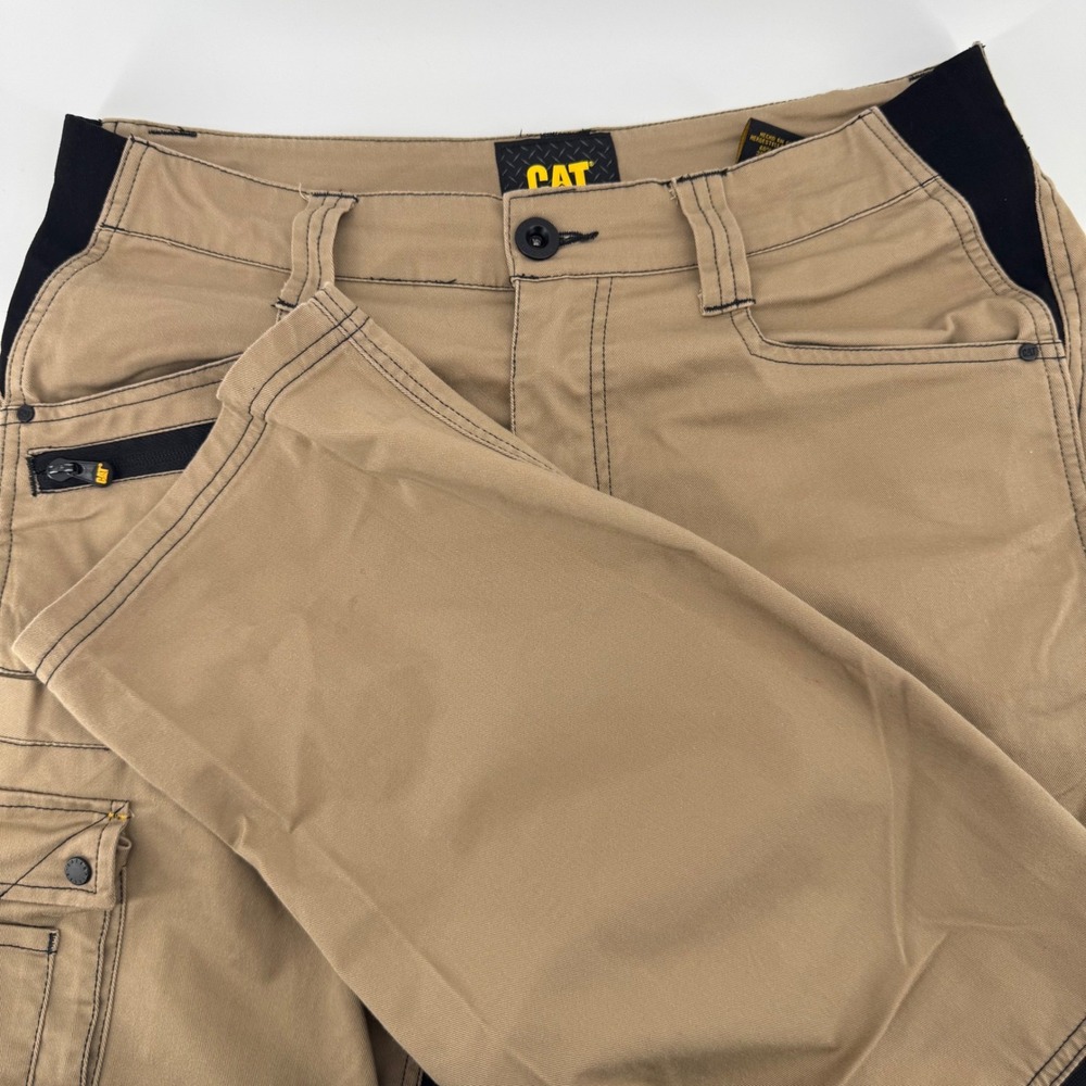 CAT Caterpillar Mens 32x32 Tan Khaki Stretch Utility Work Pants Straight Leg